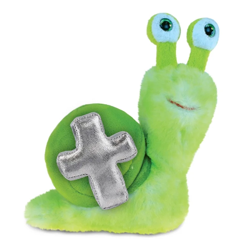 DolliBu Cute Green Snail Stuffed Animal with Silver Cross Plush Toy - 7 inches