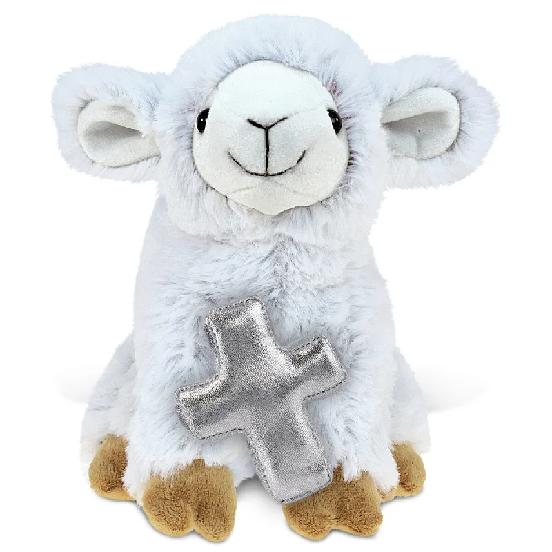 DolliBu Cute Squat Sheep Stuffed Animal with Silver Cross Plush - 9.5 inches