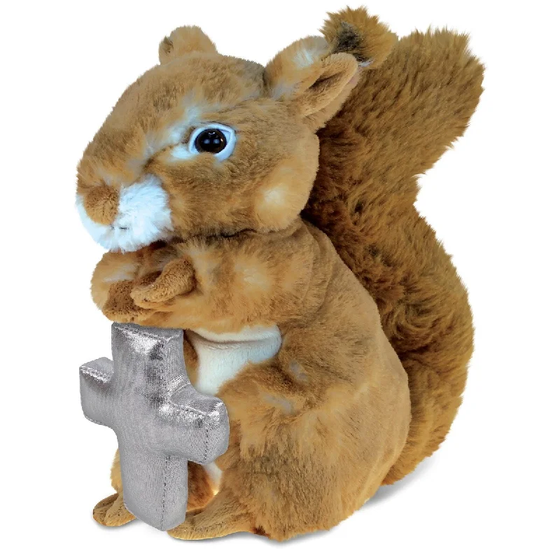 DolliBu Cute Squirrel Stuffed Animal with Silver Cross Plush Toy - 8.5 inches