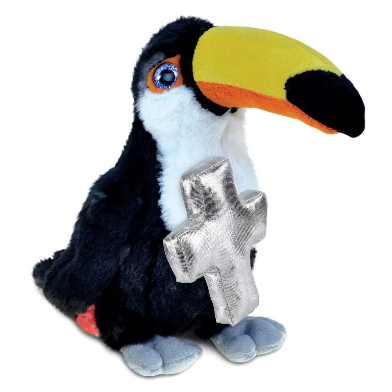 DolliBu Cute Toucan Bird Stuffed Animal with Silver Cross Plush - 8 inches