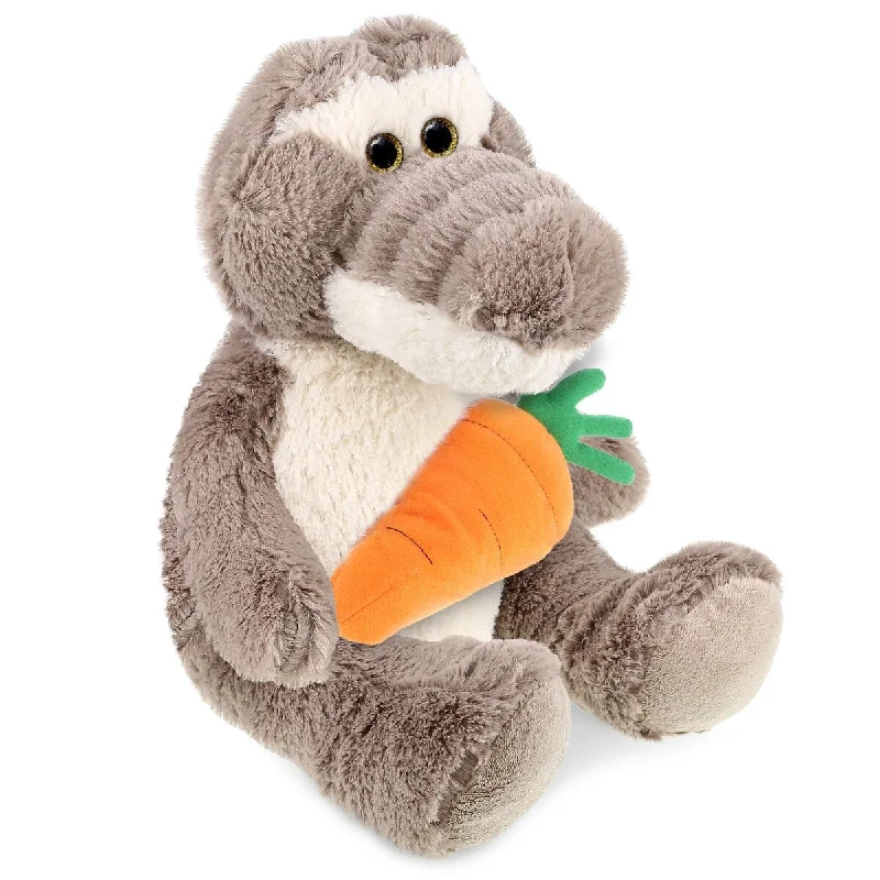 DolliBu Easter Super Soft Plush Sitting Grey Alligator with Carrot - 9 inches