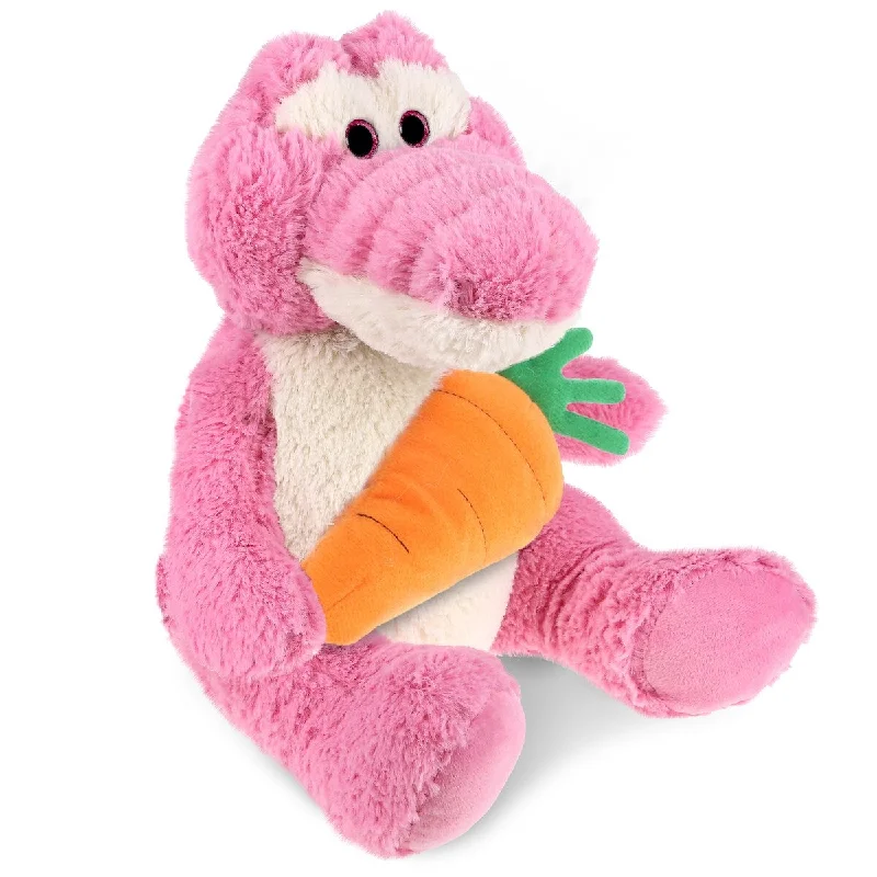 DolliBu Easter Super Soft Plush Sitting Pink Alligator with Carrot - 9 inches