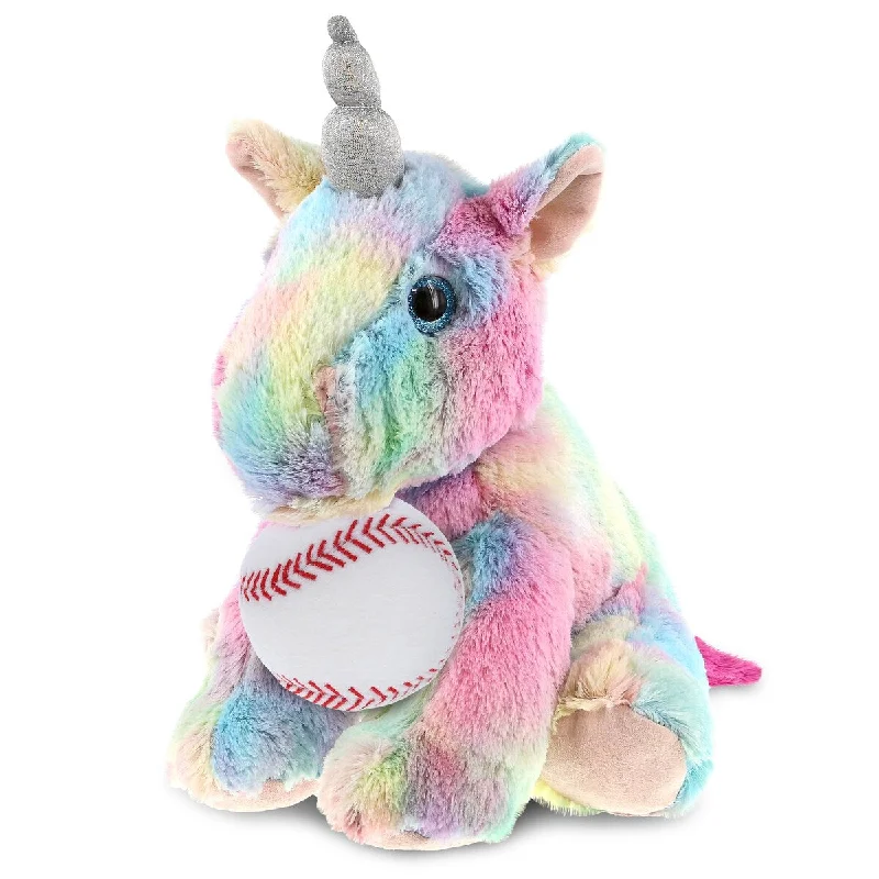 DolliBu Floppy Rainbow Unicorn Stuffed Animal with Baseball Plush - 10 inches