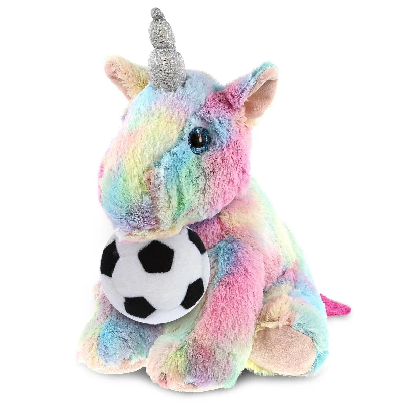 DolliBu Floppy Rainbow Unicorn Stuffed Animal with Soccer Ball Plush - 10 inches