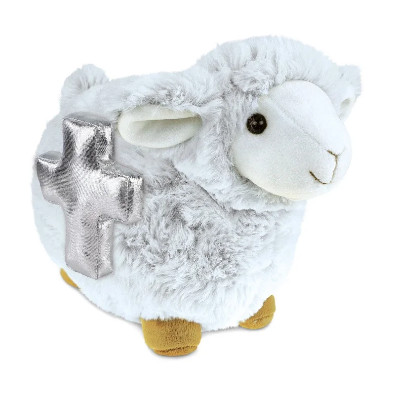 DolliBu Fluffy White Sheep Stuffed Animal with Silver Cross Plush - 11.5 inches