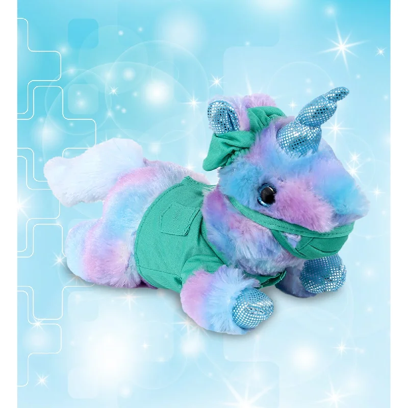 DolliBu Friday Blue Unicorn Doctor Plush with Scrub Uniform and Cap - 10.5 inches