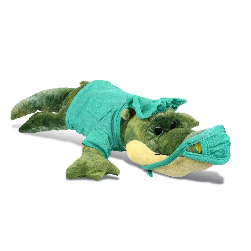 DolliBu Gator Doctor Plush Toy with Cute Scrub Uniform & Cap Outfit - 18 inches