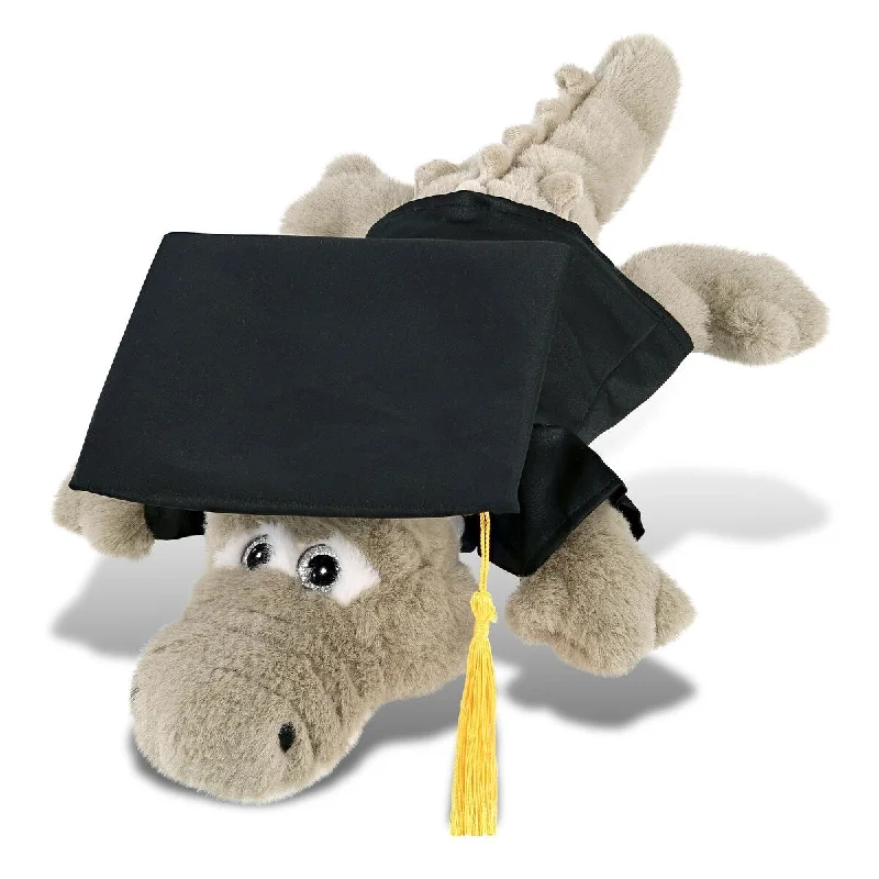 DolliBu Grey Alligator Small Graduation Plush Toy with Gown and Cap - 14 inches