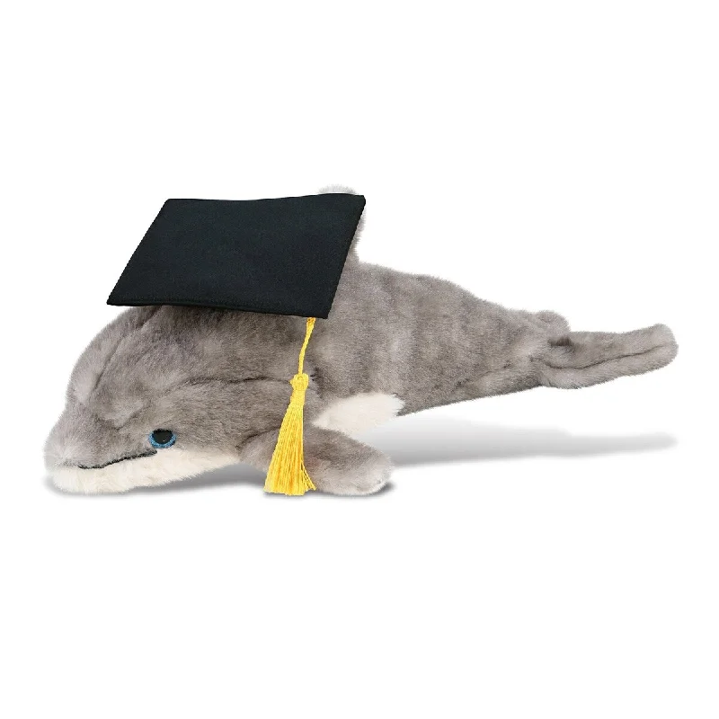 DolliBu Grey Dolphin Graduation Plush Toy with Cap with Tassel - 12.5 inches