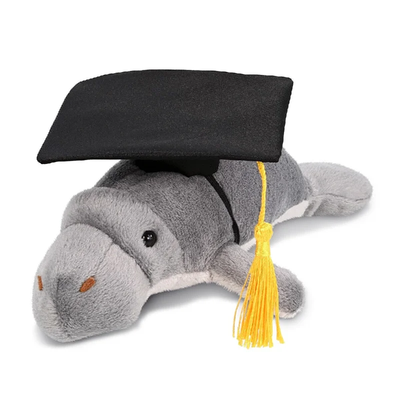 DolliBu Grey Manatee Graduation Plush Toy with Graduation Cap - 9 inches