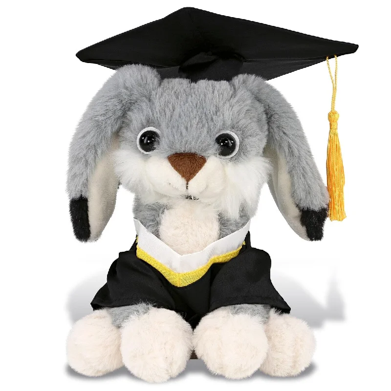 DolliBu Grey Rabbit Graduation Plush with Gown and Cap with Tassel - 7 inches