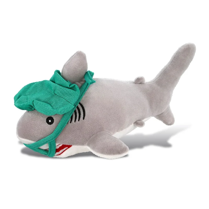 DolliBu Grey Shark Doctor Plush Toy with Cute Scrub Cap and Face Mask - 12 inches