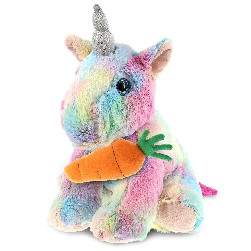 DolliBu Happy Easter Super Soft Plush Floppy Rainbow Unicorn w/ Carrot - 10 inches