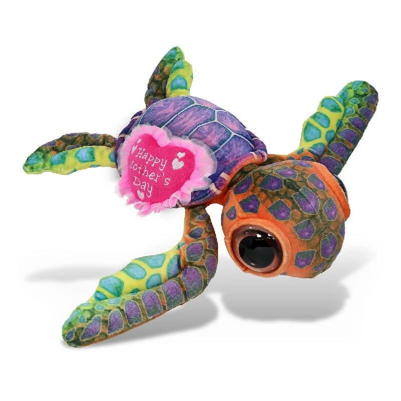 DolliBu Happy Mother’s Day Plush Colorful Sea Turtle With Pink Heart - 10 inches