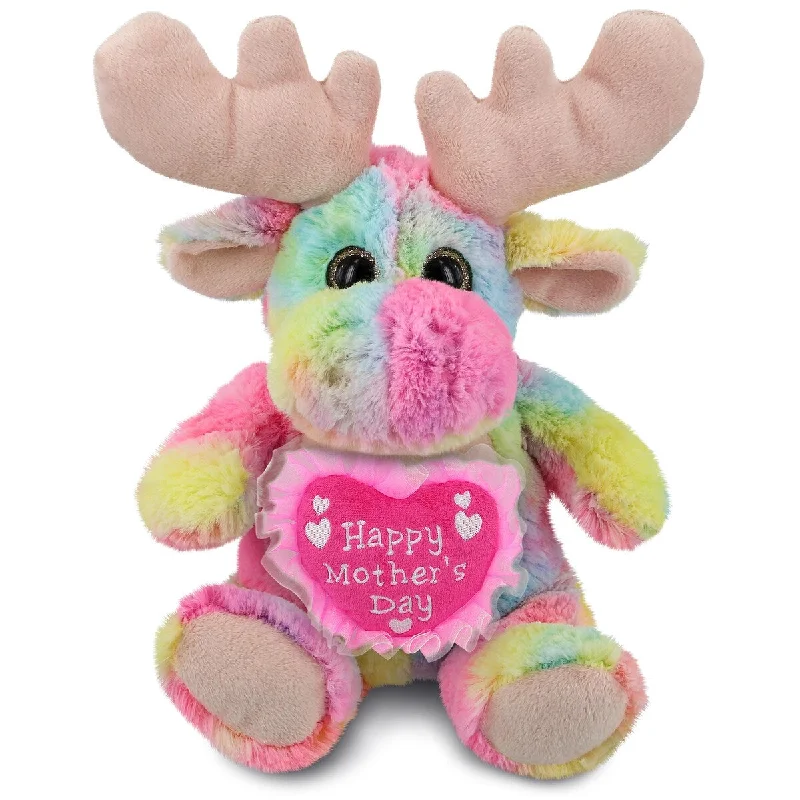 DolliBu Happy Mother’s Day Rainbow Moose with Pink Heart Message - 9 inches