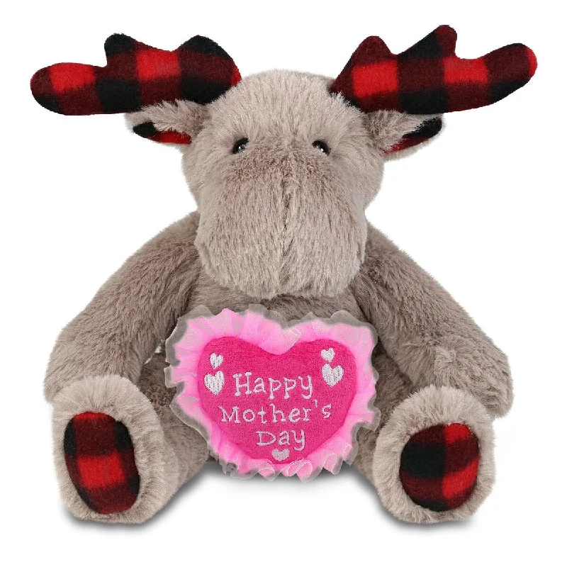 DolliBu Happy Mother’s Day Super Soft Plush Plaid Beige Moose - 10 inches