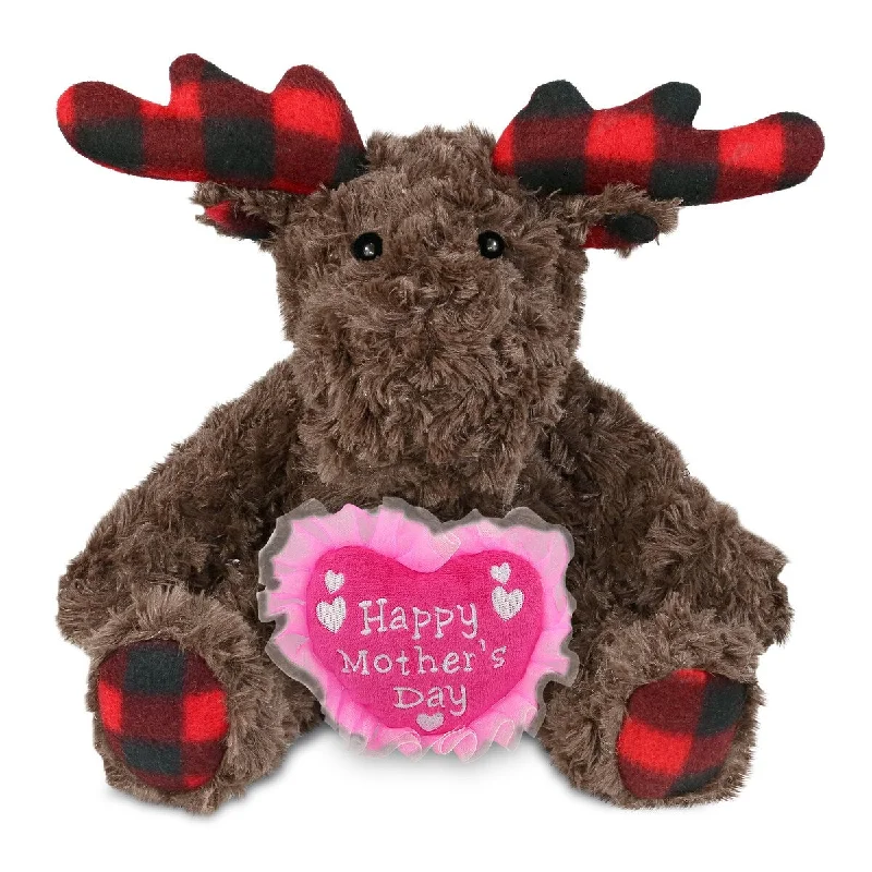 DolliBu Happy Mother’s Day Super Soft Plush Plaid Curly Moose - 10 inches