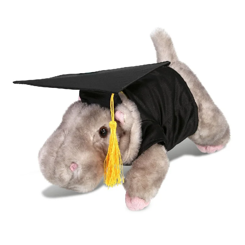 DolliBu Hippo Graduation Plush Toy with Gown and Cap with Tassel - 11 inches