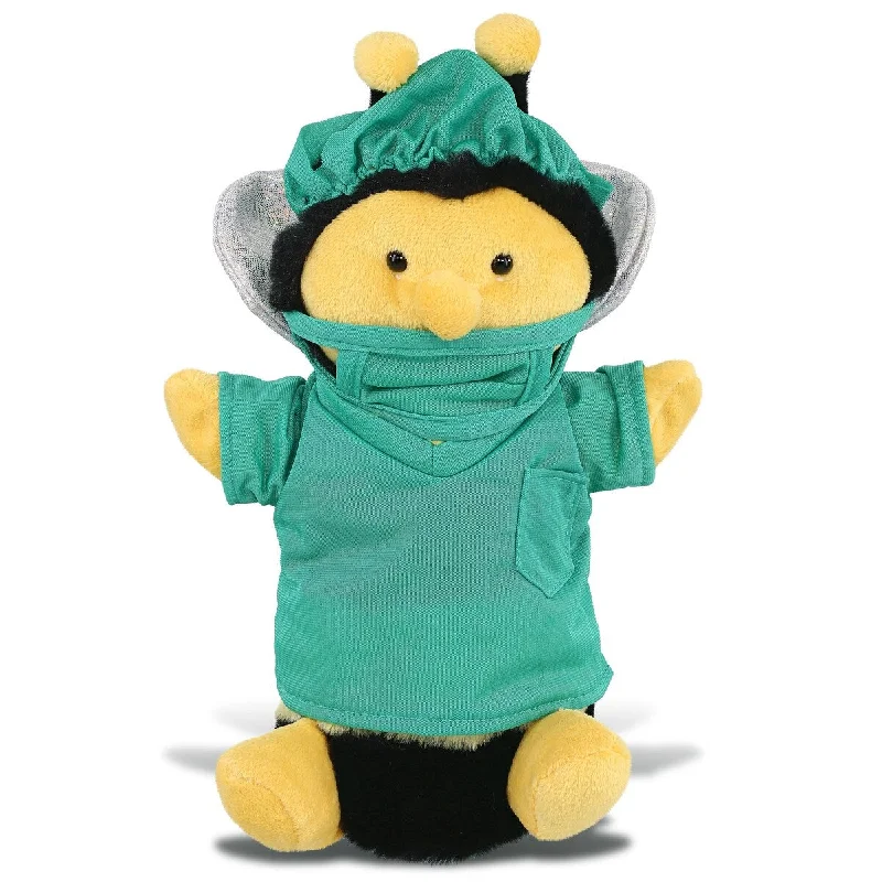 DolliBu Honeybee Hand Puppet Doctor Plush with Scrub Uniform and Cap - 10 inches