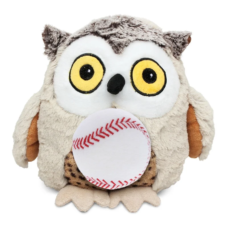 DolliBu Huggable Fat Brown Owl Stuffed Animal with Baseball Plush - 10 inches