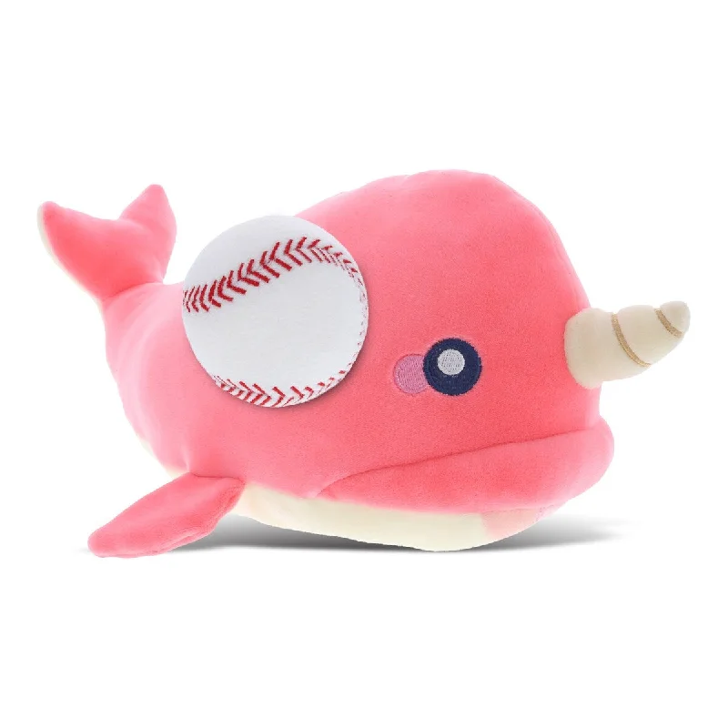 DolliBu Huggable Pink Narwhal Stuffed Animal with Baseball Plush - 11.75 inches