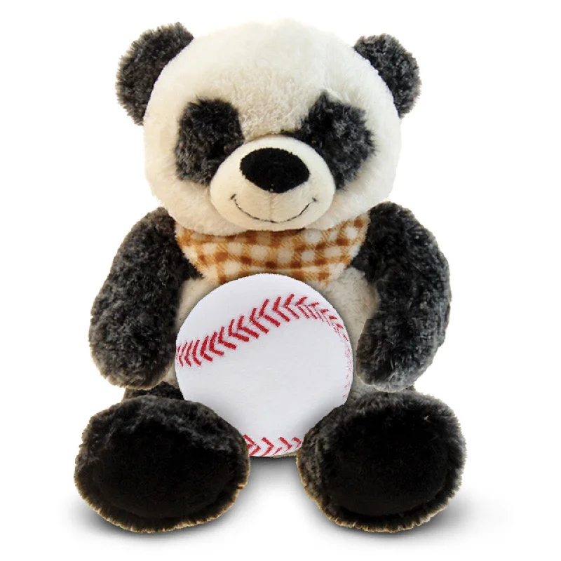 DolliBu Huggable Sitting Panda Stuffed Animal with Baseball Plush - 9 inches