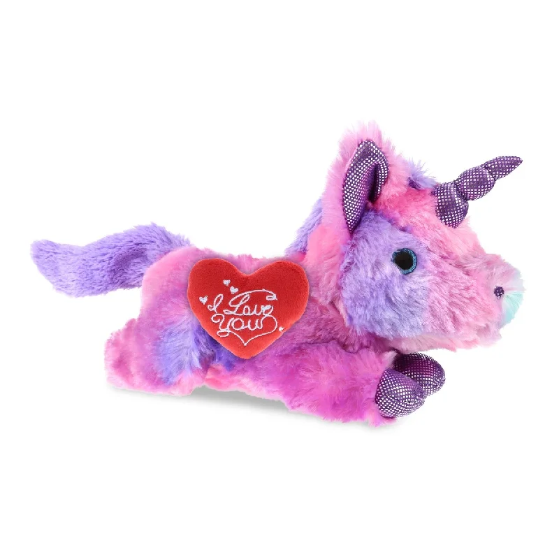 DolliBu I LOVE YOU Plush Monday Pink Unicorn with Red Heart Plush - 6 inches