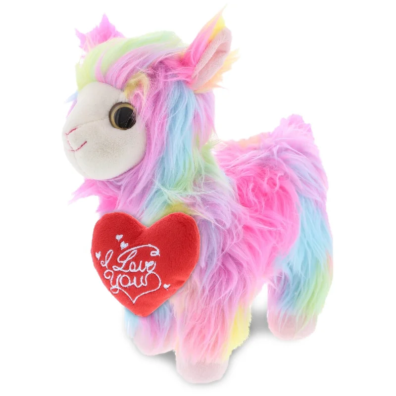 DolliBu I LOVE YOU Plush Rainbow Llama with Red Heart Plush - 10 inches