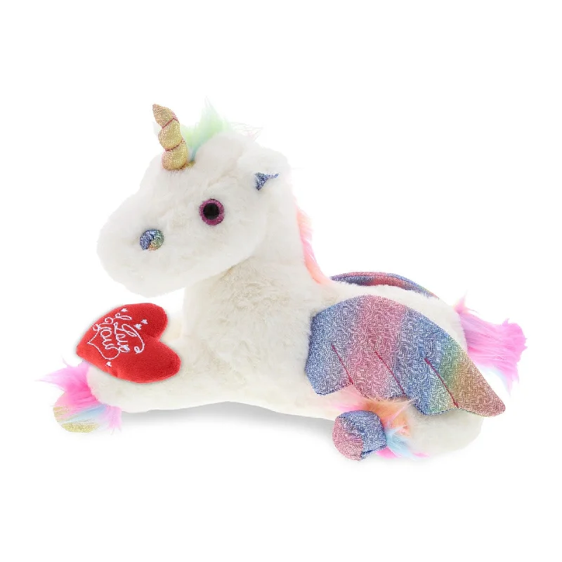 DolliBu I LOVE YOU Plush Royal Flying Unicorn with Red Heart Plush - 12.5 inches