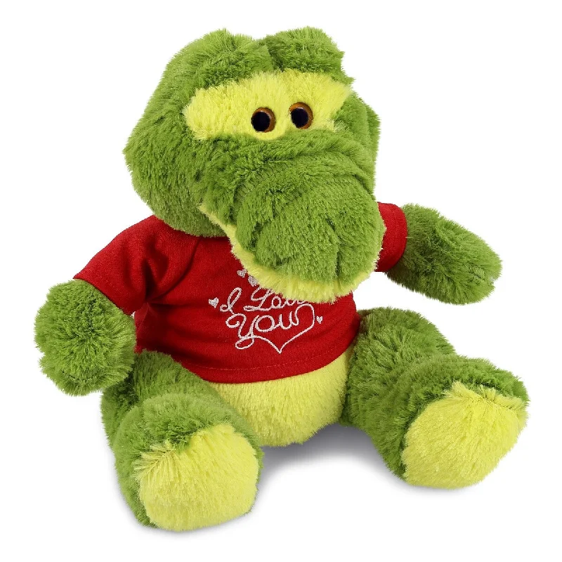 DolliBu I LOVE YOU Plush Sitting Green Alligator with Red Shirt - 12 inches