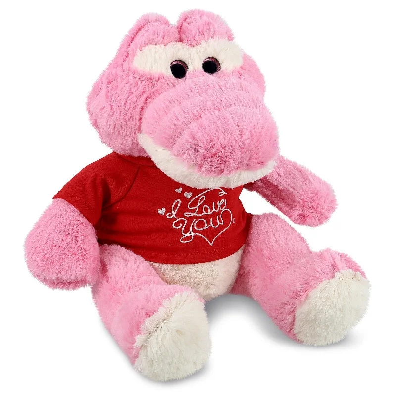 DolliBu I LOVE YOU Plush Sitting Pink Alligator with Red Shirt - 10 inches