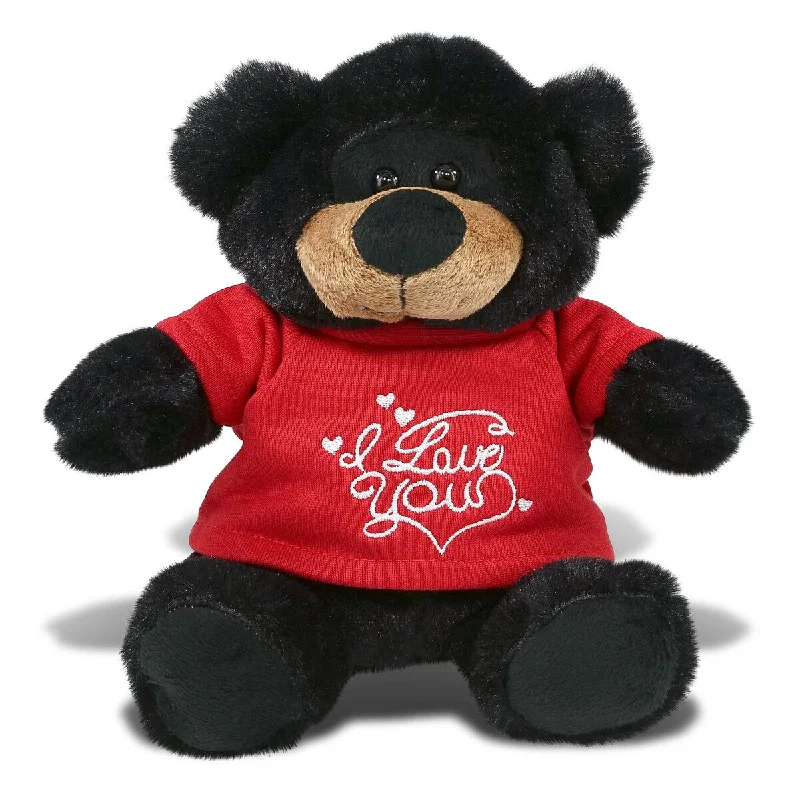 DolliBu I LOVE YOU Super Soft Black Bear Plush with Red Shirt - 9 inches