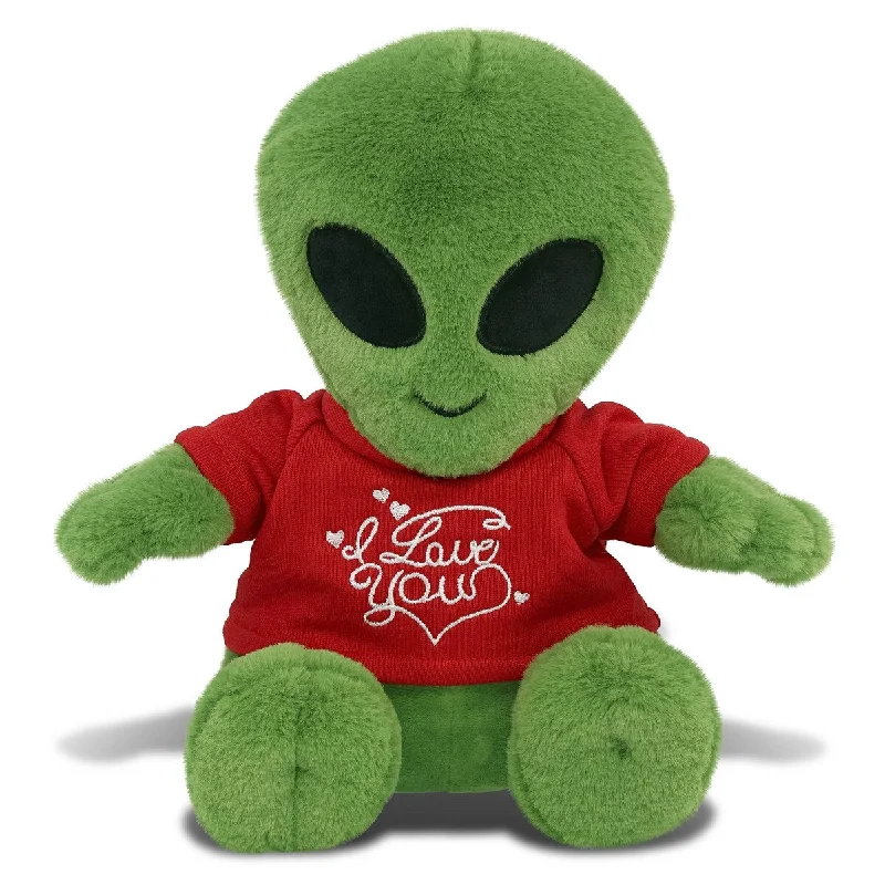 DolliBu I LOVE YOU Super Soft Cute Alien Plush with Red Shirt - 11 inches