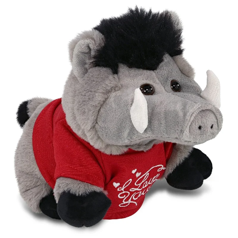 DolliBu I LOVE YOU Super Soft Cute Grey Boar Plush with Red Shirt - 7.5 inches