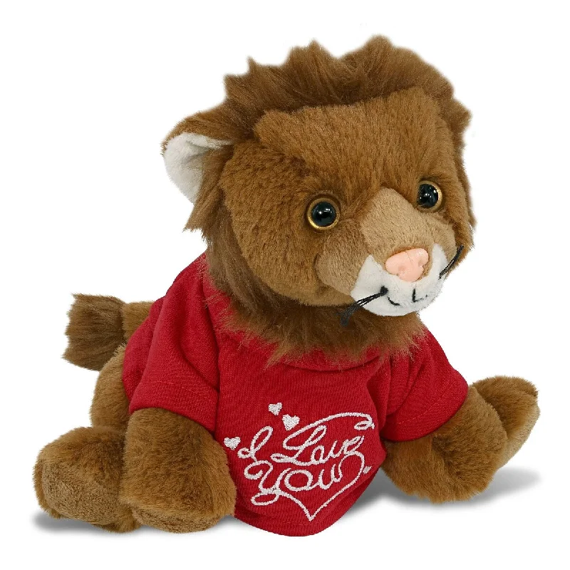 DolliBu I LOVE YOU Super Soft Cute Squat Lion Plush with Red Shirt - 8 inches