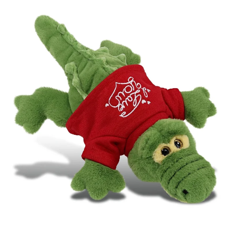 DolliBu I LOVE YOU Super Soft Green Alligator Plush with Red Shirt - 14 inches