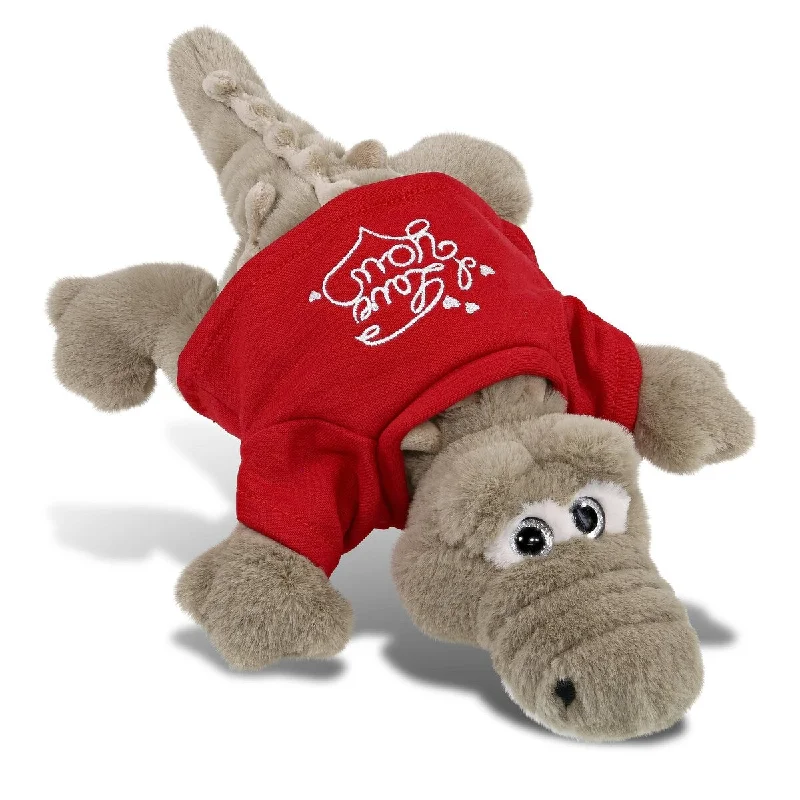 DolliBu I LOVE YOU Super Soft Grey Alligator Plush with Red Shirt - 14 inches