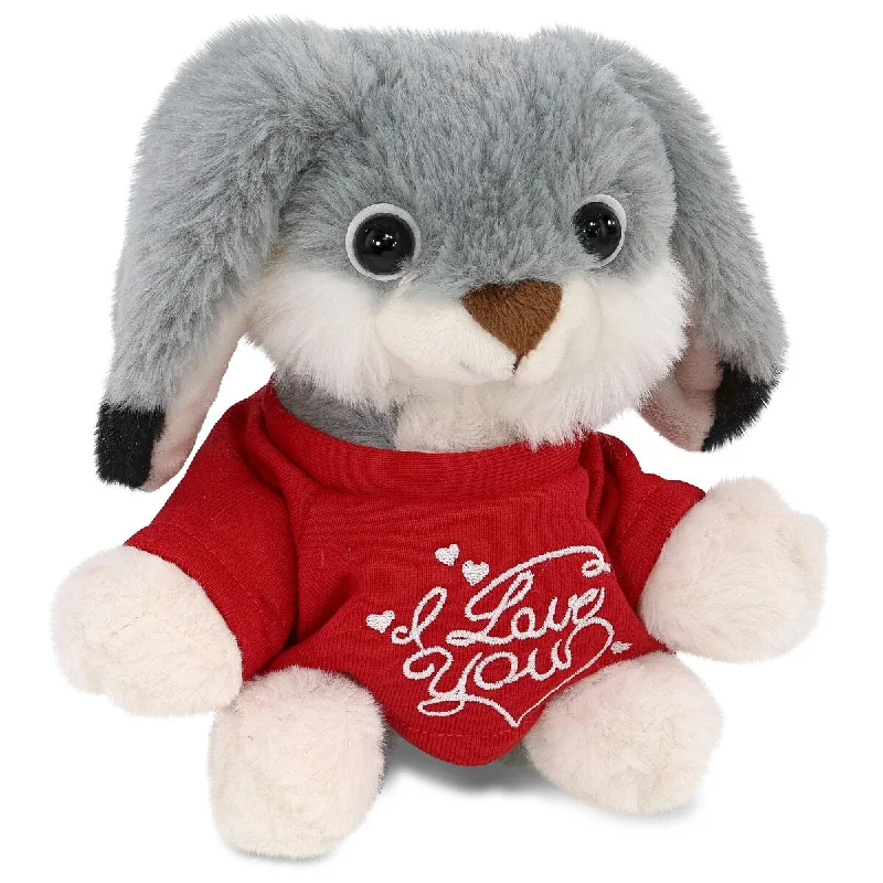 DolliBu I LOVE YOU Super Soft Grey Rabbit Plush with Red Shirt - 7 inches