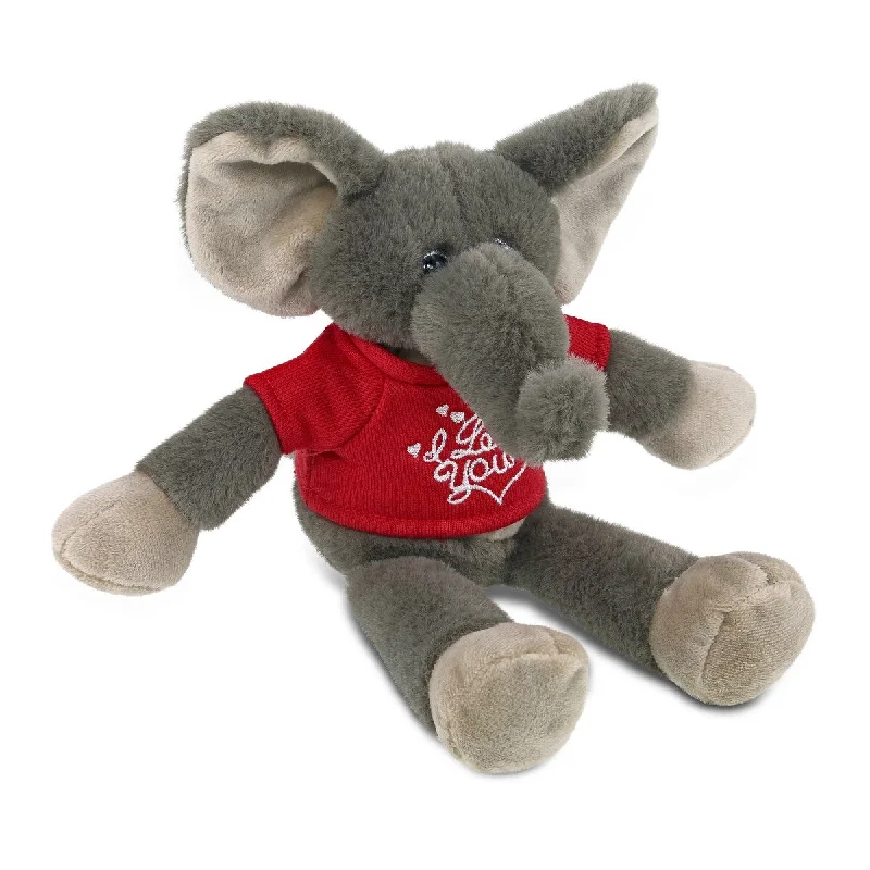 DolliBu I LOVE YOU Super Soft Long Leg Elephant Plush with Red Shirt - 10.5 inches