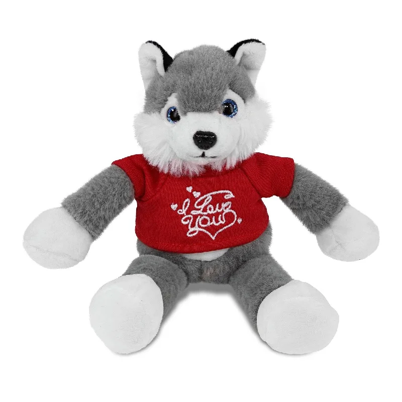 DolliBu I LOVE YOU Super Soft Long Leg Husky Plush with Red Shirt - 10.5 inches