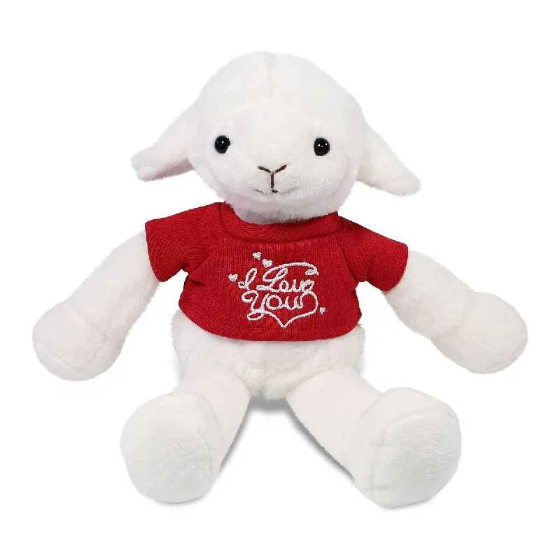 DolliBu I LOVE YOU Super Soft Long Leg Lamb Plush with Red Shirt - 10.5 inches