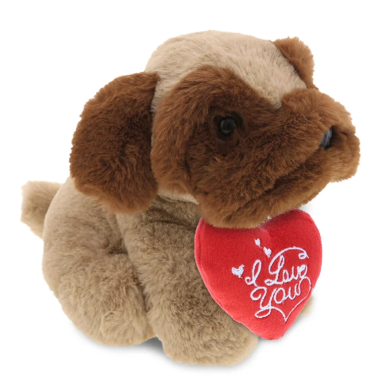 DolliBu I LOVE YOU Super Soft Plush Brown Pug Dog with Red Heart Plush - 8 inches