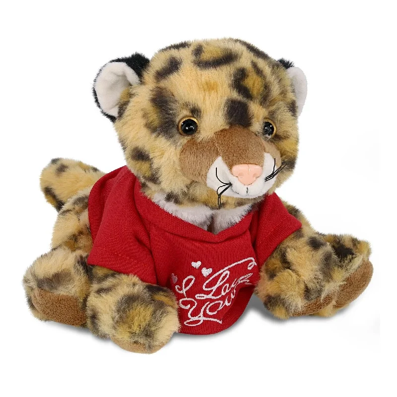 DolliBu I LOVE YOU Super Soft Squat Leopard Plush with Red Shirt - 8 inches