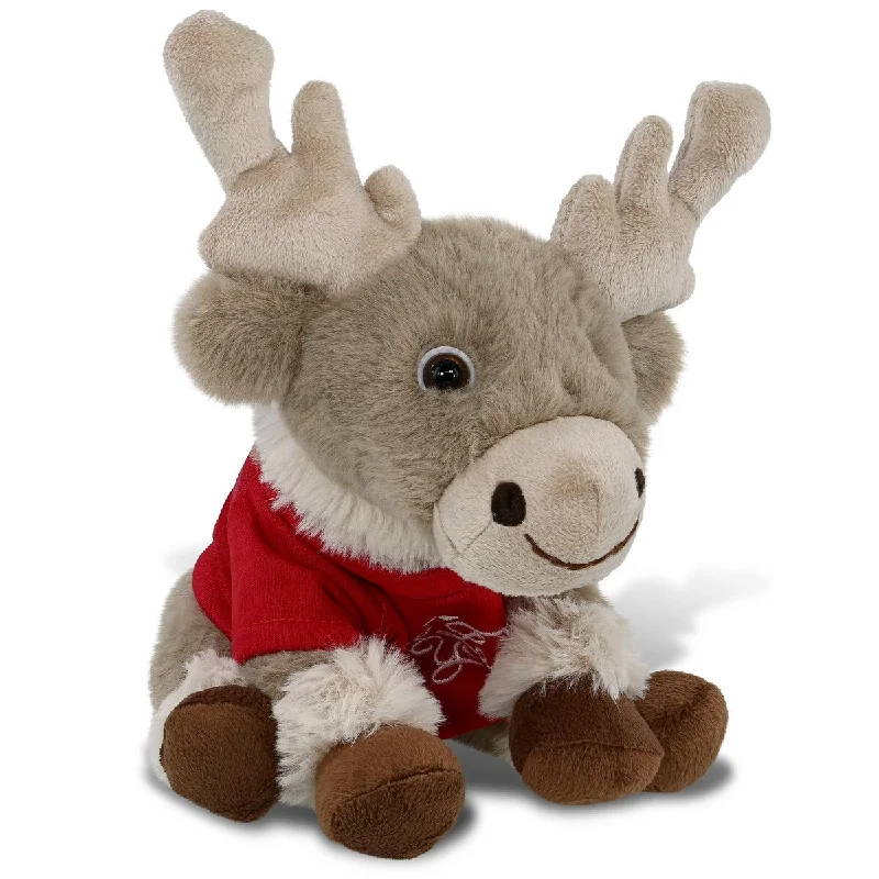 DolliBu I LOVE YOU Super Soft Squat Reindeer Plush with Red Shirt - 8.5 inches