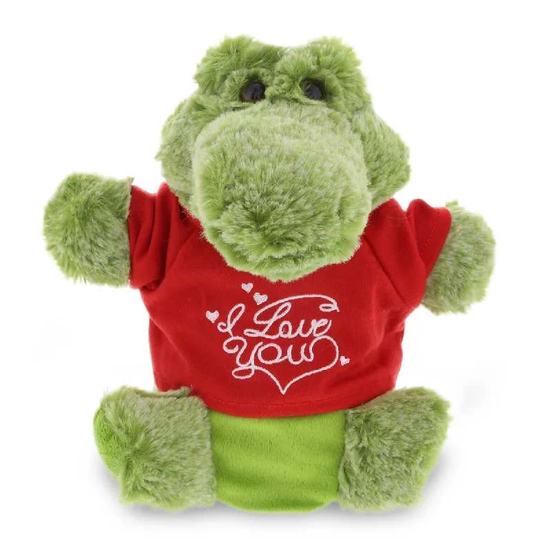 DolliBu I LOVE YOU Valentine Plush Super Soft Alligator Hand Puppet - 9 inches