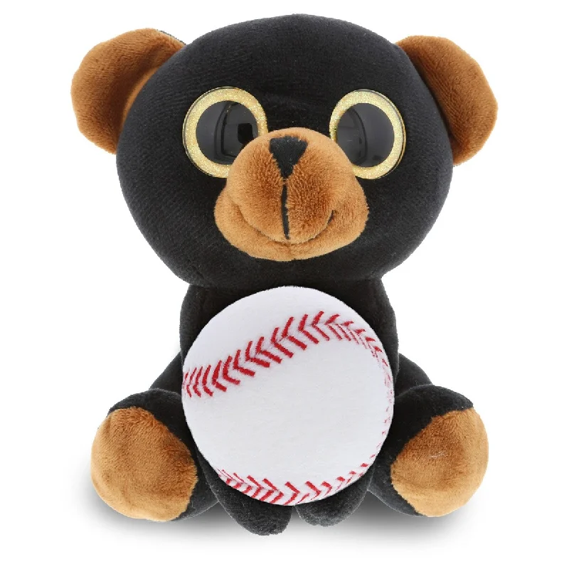 DolliBu Large Black Bear Stuffed Animal with Baseball Plush Toy - 8 inches