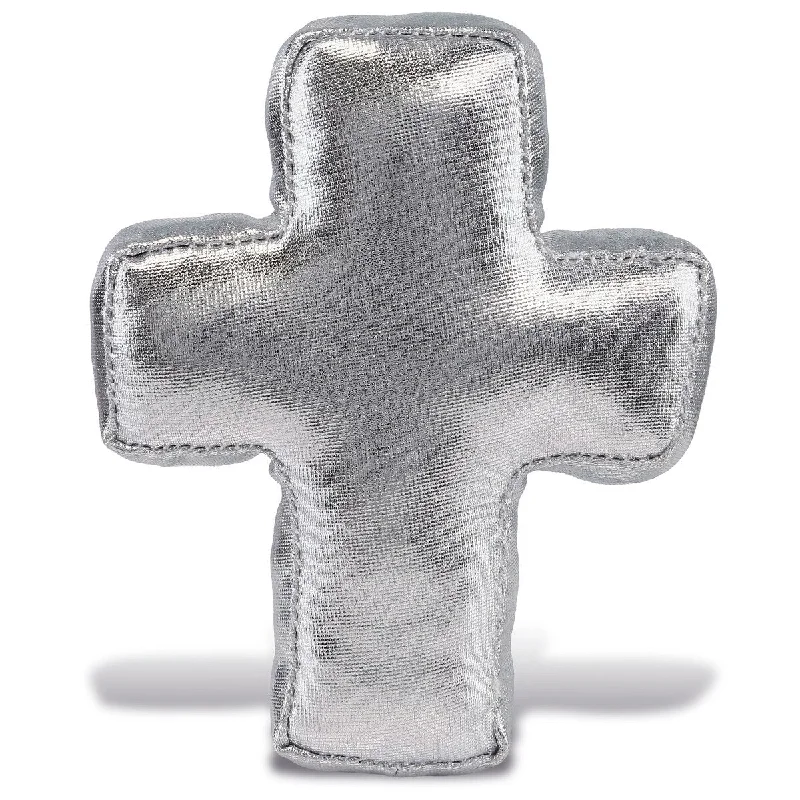 DolliBu Large Silver Cross Plush – Mini Cross Ornament - 4 inches