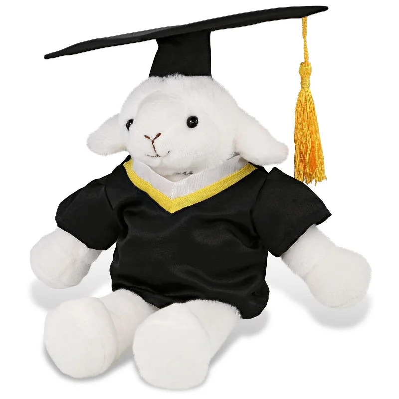 DolliBu Long Leg Lamb Graduation Plush Toy with Gown and Cap w/ Tassel - 10.5 inches