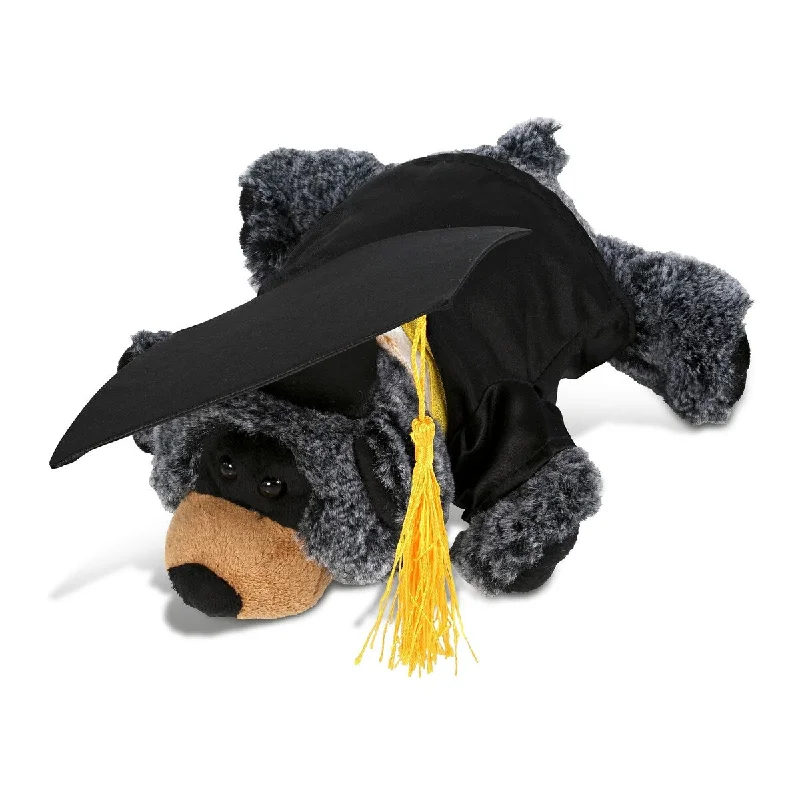 DolliBu Lying Black Bear Graduation Plush with Gown and Cap w/ Tassel - 9 inches