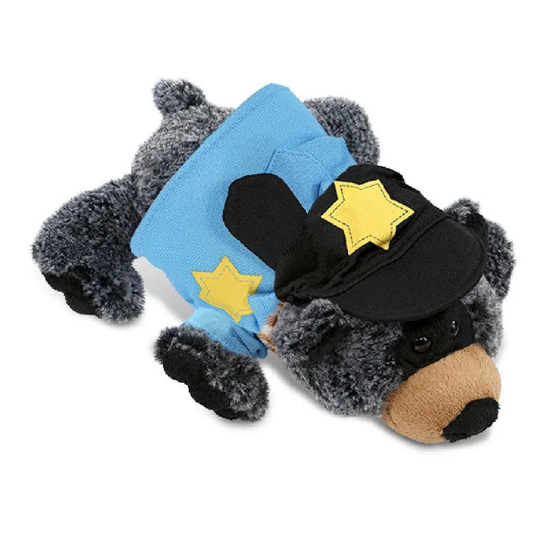 DolliBu Lying Black Bear Police Officer Plush with Cop Uniform and Cap - 9 inches